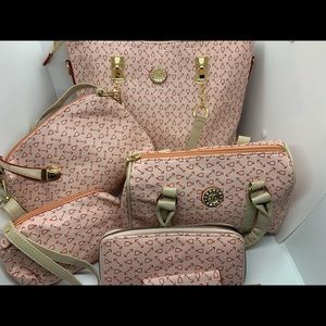 6 piece vegan leather beautiful pink bag set